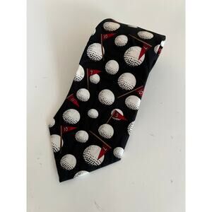 Vintage Golf Themed Neck Tie Crescent Bay Black White Golf Ball Print JL